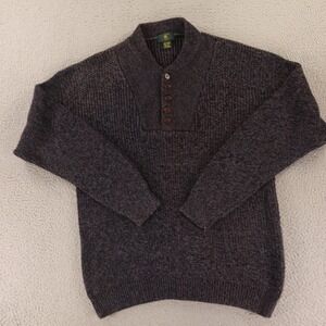 Club Room Sweater Mens L Gray Brown Heather 100% Cotton Ribbed Henley